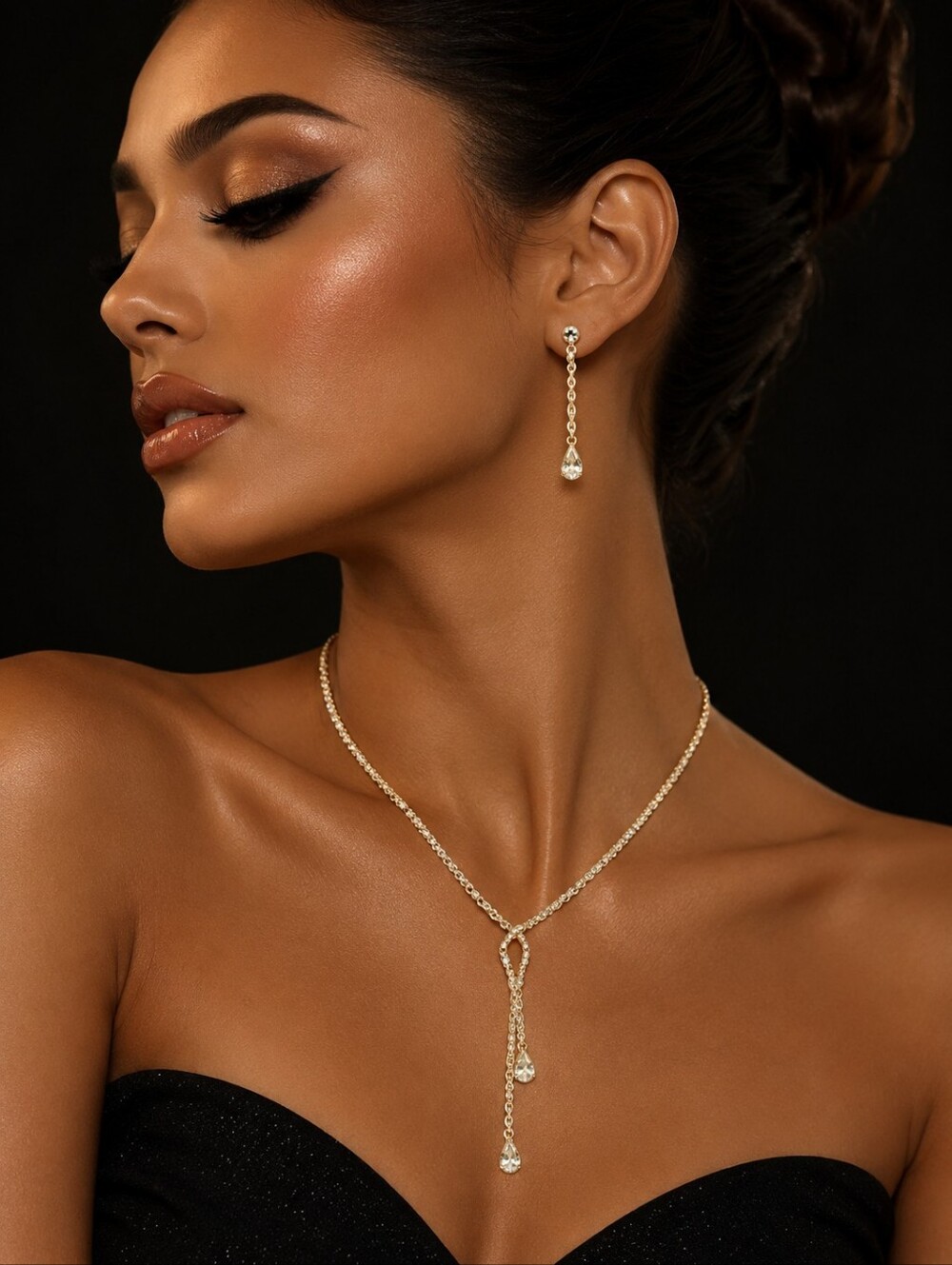 Nine West Gold Tone Crystal Necklace and Earring‎ Set